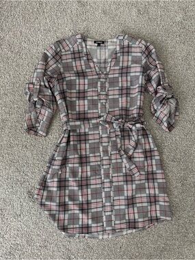 Express Plaid Belted Shirt Dress